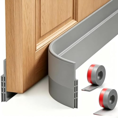 LEZQHB 2 Pack Self-Adhesive Door Draft Excluder Strips, 5CM*1M Weatherproof Soundproof Rubber Seal for Door Bottom, Energy-Saving Draught Stopper for House(Grey)