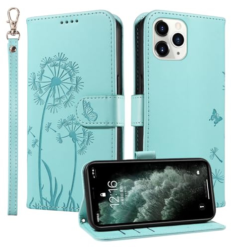 Trugox Wallet Case for Apple iPhone 11 Pro Phone Case Leather Dandelion with Credit Card Holder Purse Kickstand Folio Book Folding Flip Case Cover Women Shockproof - Green