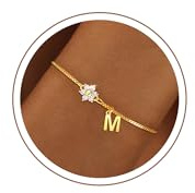 Fezodo Armband Damen Gold Silber, 18K Gold/Silber Vergoldet Blume Armband mit Buchstaben Monogramm Armbänder Personalisiert Armkette Schmuck Geschenke für Frauen Mädchen Freundin