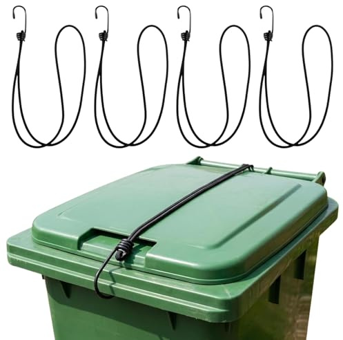 4 Pcs Wheelie Bin Locks Uk,Black Bungee Cords with Hooks,Protection Against Wind and Animal Damage，Used to Fix Garbage Bins and Prevent Wind Dumping.