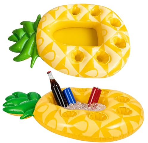 Pineapple Inflatable Drinks Holder, Inflatable Pineapple Design for Pool and Hot Tub Use, Yellow Inflatable Bar Pool Accessory with 6 Cup Holders and Snack Tray, For Outdoor Gatherings