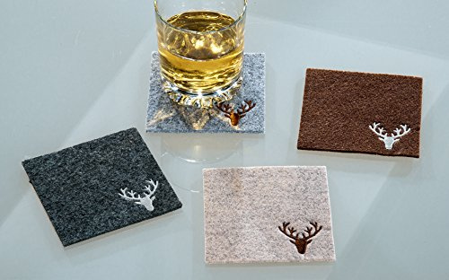 Gilde Filz Untersetzer Quadr.Hirsch 4er Set L 10 x B 10 cm dunkelgrau Bestickt