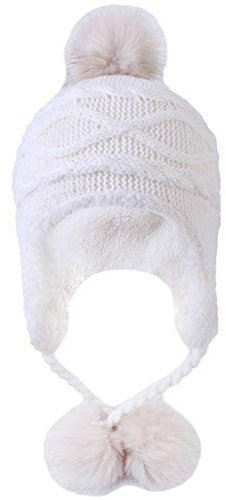 Kuyou Damen Winter Mütze Hut Ohrenschützer Trapper Warm Fellmütze, Weiß, Einheitsgröße