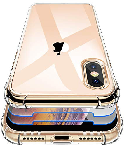 Garegce Case for iPhone XS Max with 2 Packs Screen Protectors, Clear Shockproof Silicone Bumper Phone Case, Soft TPU Anti Scratch Protective Cover for iPhone XS Max - 6.5 inch - Clear