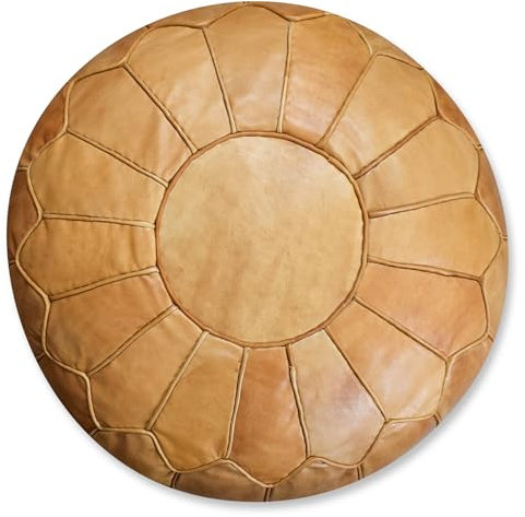 Poufs&Pillows Premium XL Echtleder Pouf - Handgefertigt - gefüllt geliefert - Ottoman Sitzsack Fußhocker (Natürliche)