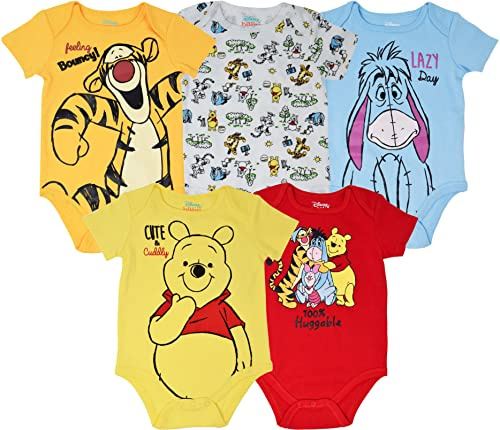 Disney Mickey Mouse Lion King Winnie the Pooh Pixar Toy Story Finding Nemo Baby 5 Pack Bodysuits Newborn to Infant