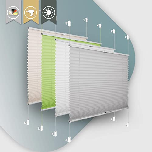 Buseu Plissee Klemmfix ohne Bohren 50x200cm Hellgrau Faltrollo Plisseerollo | Sonnenschutz für Fenster & Tür, Fensterrollo, Blickdicht, Sichtschutz für Wohnzimmer, Modernes Rollo - einfache Montage