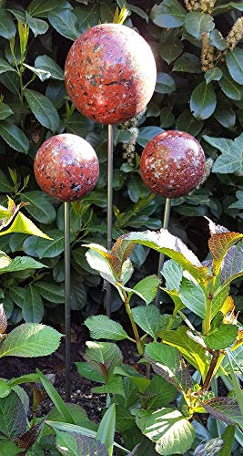 garten-wohnambiente Rosenkugel 3er Set 20-15-10 cm Edelstahl rot Dekokugel mit Stab 80 cm