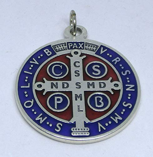 GTBITALY 60.050.31 Medaille des Heiligen Benediktes, Silber emailliert, Größe 48 mm, mit Ring Prete Exorcismus Suora Heilige Kirche