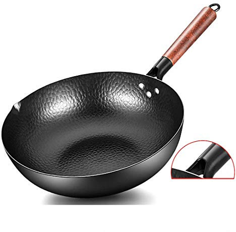 Sartén Wok de hierro fundido con tapa de pie por CASIZ, sartén antiadherente apta para cocina de gas e inducción, Hierro fundido, Maceta individual., 32 cm