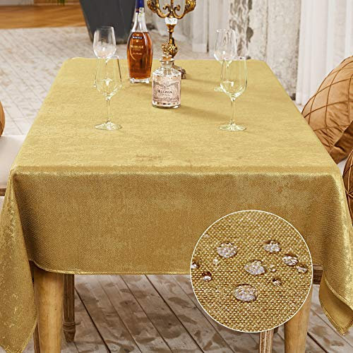 BALCONY & FALCON Tischdecke Eckig Wasserdicht Tischdecke Leinenoptik Tischtuch abwaschbar Tischtuch Leinen mit feiner Blitz Tischwäsche Eckig rechteckig (Gold, 145 x 300 cm)