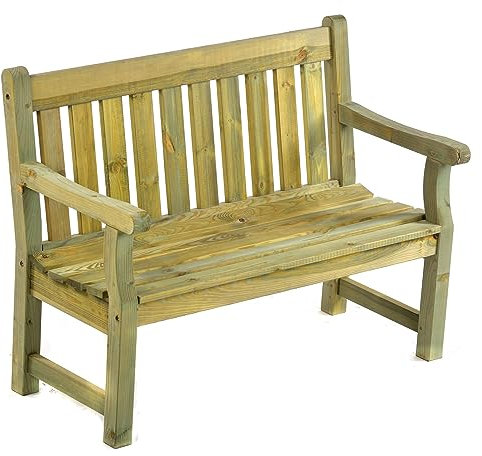 BrackenStyle Darwin 120cm 2 Seat Wooden Garden Bench - Dip Treated Scandinavian Pine Timber Outdoor Patio Natural (Green Pine) - FSC®