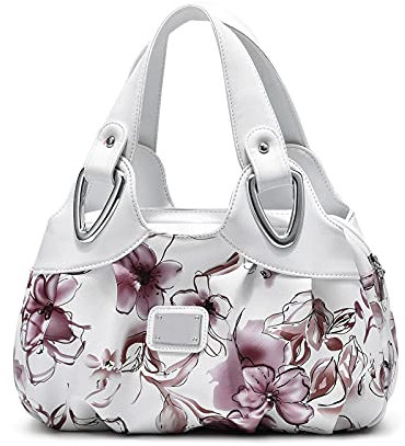 DIRRONA Elegant Damen Handtasche Schultertasche Groß Kapazität Tragetasche Leicht Reise Taschen Wasserdicht PU Leder Frauen Umhängetasche Blumentasche Rosa C