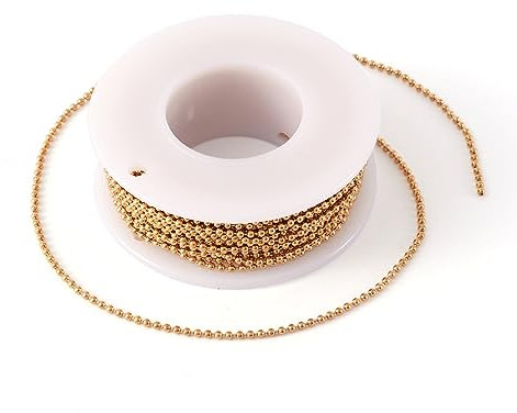 PandaHall Kugelkette aus Edelstahl, 1,5 mm, goldfarbene Perlenkette, verstellbare Zugkette, Verlängerung für selbstgemachte Halsketten.