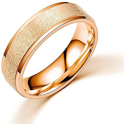 KnBoB Retro Rings for Women, 6mm Black Frosted Pearl Sand Stainless Steel Black Woman Wedding Bands Size X 1/2