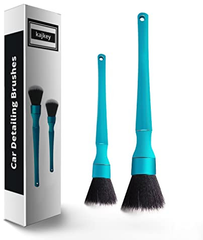 kajkey Pinceau Detailing Auto, Pinceaux Nettoyage Voitures, Automatique de Voiture Détail Brosse pour Moteur,Tableau de Bord,Bouches DaérationIntérieur, 2 Pcs Bleu