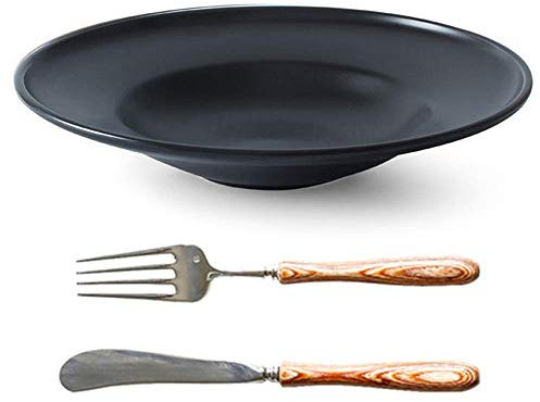 ASDUU Pasta Plate,Wide Rim Entree Bowl,Free Knife and Fork,Ceramic Dinner Plate Gourmet Tableware,Lead-Free and Non-Toxic,Suitable for Microwave Oven,Dishwasher Soup Bowls