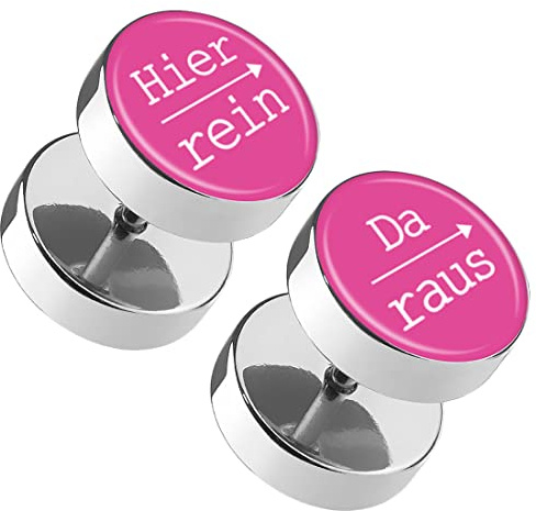 Taffstyle Ohrringe Ohrstecker Fake Piercing Ohr Plug Spruch Hier rein, Da raus