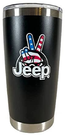 Jeep Wave USA Pulverbeschichteter Reisebecher aus Edelstahl (Schwarz, 590 ml)