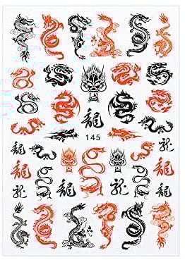 Nails Art Decoration Chinese Nail Decals Slider 3D Black Nail Stickers Gothic Style Dragon Snake(145)