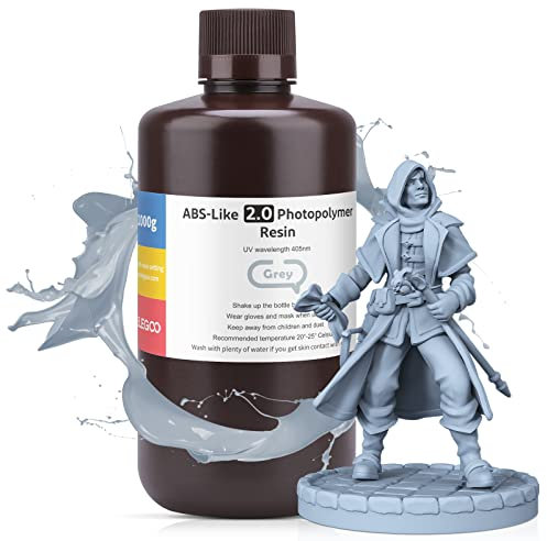 ELEGOO Upgraded ABS-Like 3D Printer Resin 2.0, 405nm UV-Curing LCD Resin High Precision Fast Curing Non-Brittle Photopolymer Resin for LCD Printing Grey 1000G