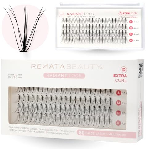 Renata Beauty 10D RADIANT Look [D Curl] Ciglia Naturali Individuali – Confezione da 80 Ciglia Finte 10-13mm – Multipack di Ciglia Finte Fai Da Te Effetto Occhi Radiosi