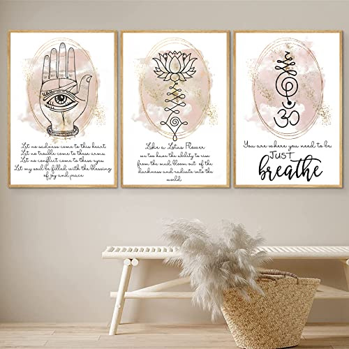 Buddha-Zitate Druck Zen inspirierende Wandkunst Buddha Lotus Blume Kunst Om Symbol Poster Positive Zitate Wandkunst Buddha Statue Bild für Wohnzimmer Schlafzimmer Wanddekoration 40,6 x 61 x 7,6 cm