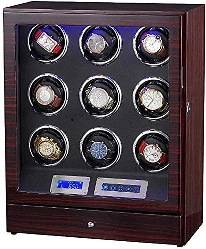 SXSGSM Scatola Porta Orologi per 9 Orologi con avvolgitore Orologio Automatico Unisex quadruplo in Legno con Luce a LED, Display Touch LCD con 5 modalità The New