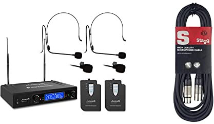Audibax Missouri 2500 - Système de microphones sans Fil VHF Double-Cravate - Microphones sans Fil Madonna Fréquence-À & Stagg Câble microphone de haute qualité XLR vers prise XLR, 6 m, noir