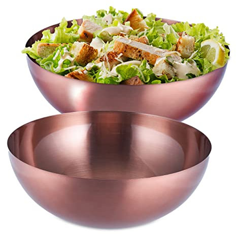 Relaxdays Set de 2 Ensaladeras de Acero Inoxidable Extragrandes, Frutero XXL, Cuenco Cocina, Bol Repostería, 12x31,5 cm, Cobre