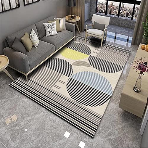 SUNYRDSM Alfombra Infantil Lavable En Lavadora 160x230cm Alfombra Bebé Línea de patrón de decoración del hogar Redondo Amarillo Azul con Antideslizante Alfombra Infantil Habitacion