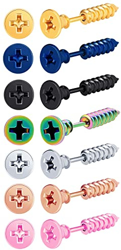 MicVivien 7 Paia Punk Rock Orecchini a Bottone a Forma di Vite in Acciaio Inox, Orecchini a Punta per Donna Uomo Orecchini Conici, Orecchini Picco Fake Plugs Cheater Gauge