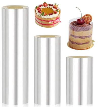 3 Rolle Tortenrandfolie - Tortenfolie Hoch 8cm/10cm/15cm * 10m, Transparent Acetat Rolle Verdicken, Tortenrandfolie Wiederverwendbar für Tortendeko Schokolade Mousse Kuchen Dessertringe
