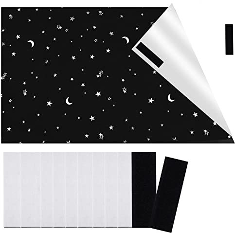 BEHAHAI Portable Blackout Blinds, 145*200CM Material Temporary Blinds Stick On Window No Drill with 10PCS Self Adhesive Fasteners for Nursery Bedroom and Travel(Black+Star)