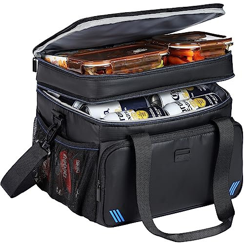 ZEEMO Soft Cooler Bag, Insulated Lunch Box, 19 L Ice Chest, Double Leakproof Layers, Waterproof and Collapsible Case for Work Outdoor Trip, Black