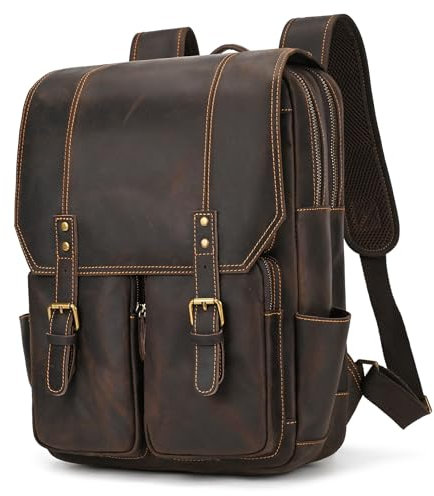 Zaino Business Uomo Pelle Vintage Zaini per 15,6 pollici MacBook Laptop Daypack per Ufficio Zainetto Grande in Vera Pelle, 2029 Marrone scuro