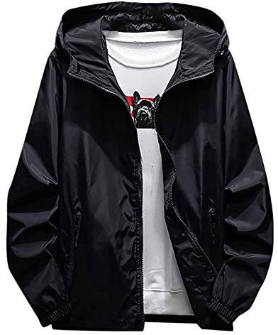 JUTOO Fleecejacke Herren, Regenjacke Wasserdichte Faltbar Mit Kapuze, Leicht Atmungsaktive Windbreaker Jacke, Fahrrad Sport Outdoorjacke Allwetterjacke Herren Regenjacke Sport (5XL, Black)