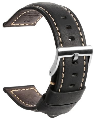 TStrap Correa Cuero Reloj – Negro Vintage GruesaPulsera Relogio Hombre – Piel Autentica Brazalete Reloj InteligenteHebilla – 20mm 22mm 24mm