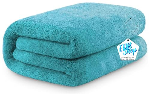 Toalla de baño súper grande extragrande de 100 x 200 cm, súper suave, 100 % algodón egipcio, calidad de hotel, toallas de lujo de 700 g/m² (verde azulado/turquesa)
