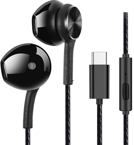 GUUVOR USB C Headphones, Type C In-Ear Earphones, Magnetic Wired Earbuds with Microphone, Noise Isolation, for iPhone 15 Pro, iPad Pro, Huawei, Samsung, Xiaomi with Type-C Interface - Black