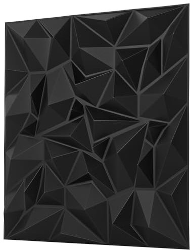 NOVECRAFTO Diamond Prestige Effect 3D Wall Panels - 12 Sheets 3 sqm | 32.29 sqf Interior Cladding Panels Set | 3D Wall Tiles Diamond Prestige Design in Matt Black - Each Panel Size 19.6 x 19.6