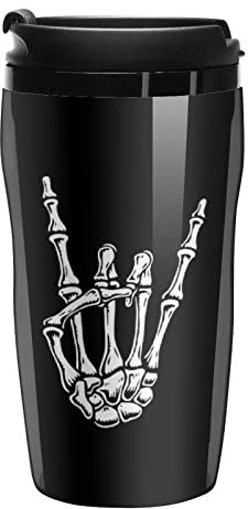 Rock N Roll Skull Hand Travel Coffee Mug With Lid Insulated Tumbler Double Wall Plastic Cup For Office Outdoor Camping