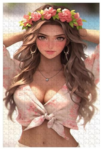 Jigsaw puzzle for adult 1000 piece, wooden, for Beautiful woman with garland in her hair, wearing a cute bikini, anime puzzles (B ; 1000)
