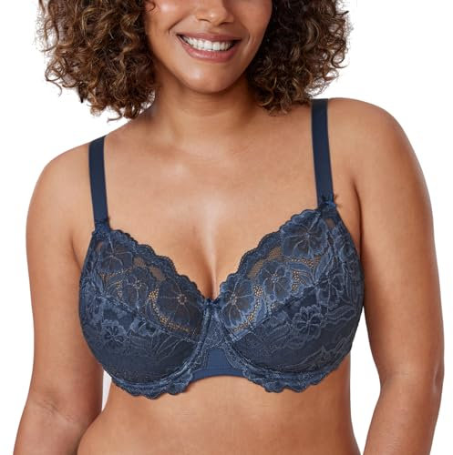 DELIMIRA Donna Reggiseno con Ferretto Taglie Forti Pizzo Senza Imbottito Sostegno Sargassi 3C