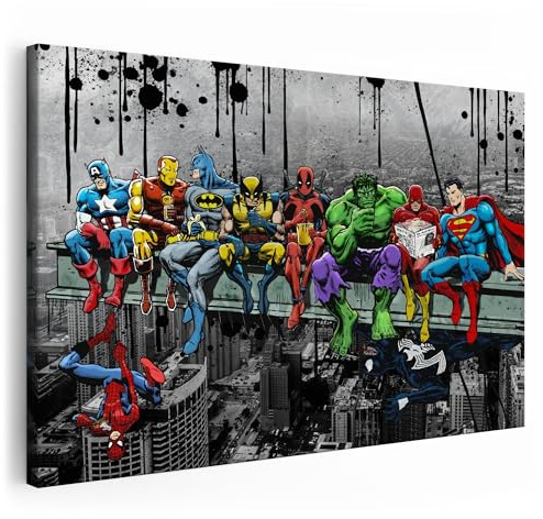 Artmazing | Superhelden Bild bunt | S-Art Bilder | Superhelden Bilder Modern | Coole Wandbilder Wohnzimmer | Wandbild Superhelden Deko XXL | Bild Leinwand XXL | buntes Poster für Wand