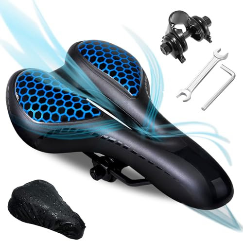 auvstar Fahrradsattel,Hohl Ergonomisch Fahrradsitz,Fahrradsattel aus Silikon,fahrradsattel Damen Herren bequem für Rennräder, Mountainbikes, Fahrräder, Heimtrainer mit Regenschutz und Werkzeug (Blau)