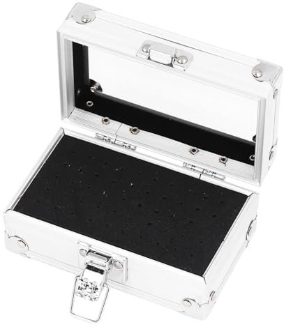 ZJchao Nail Drill Bit Storage Box with Secure Lock, Multi Hole Capacity, Transparent Flip Cover, Durable Construction (Silver)