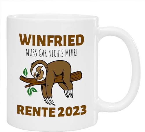 Tasse zum Ruhestand - …muss gar nichts mehr! | mit Faultier-Motiv | personalisiert mit Name und Jahreszahl | Geschenkidee zur Pensionierung | Rente | Abschiedsgeschenk | Kaffebecher |