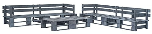 Rantry 6-TLG. Garten-Sofagarnitur Palettensofa Holz Grau Gartensofa Sitzgruppe Modular Sofa Lounge Gartengarnitur Möbel Gartenmöbel Palettenmöbel für Garten Terrasse Balkon