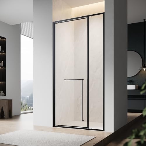 SONNI Drehgelenk Duschtür 100x195CM Scharnier Dusche Schwarzer 6mm gehärtetes Glas mit Seitenglas Wasserschutzleiste Magnetische Anziehung